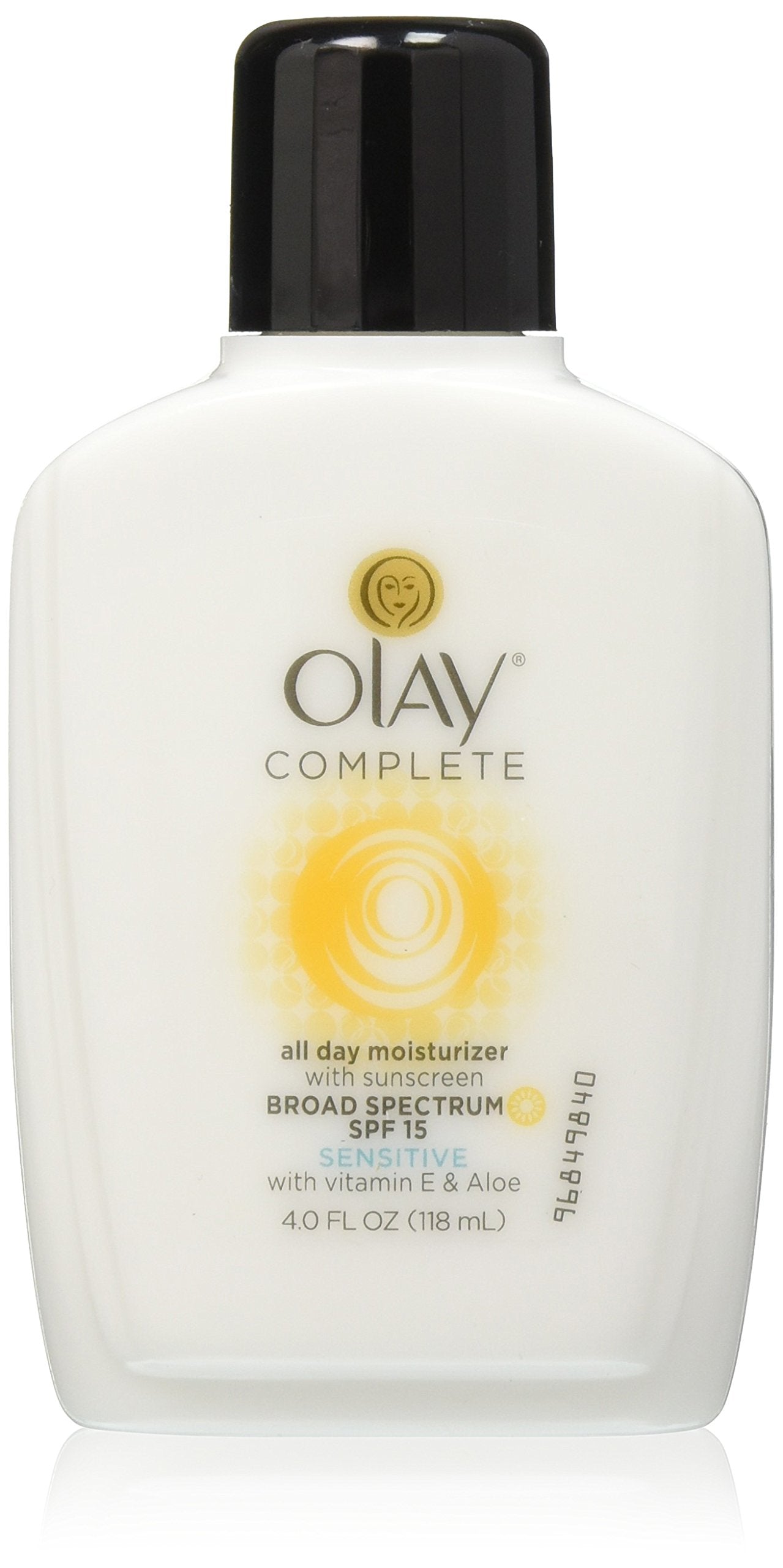 OLAY Complete All Day Moisturizer SPF 15 bottle front, ideal for sensitive skin protection.