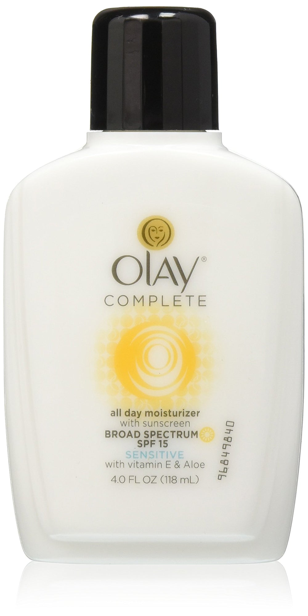 OLAY Complete All Day Moisturizer SPF 15 bottle front, ideal for sensitive skin protection.