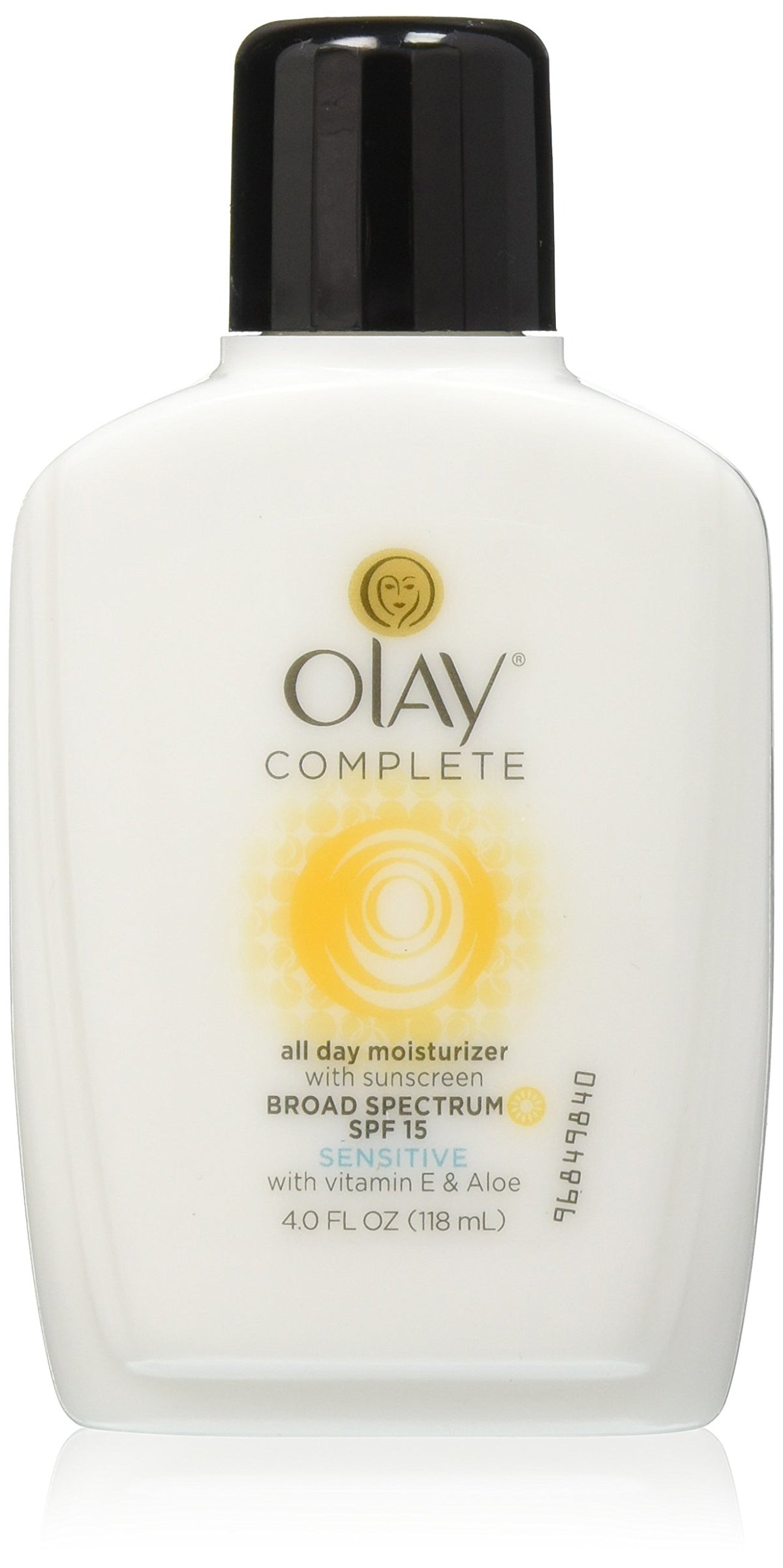 OLAY Complete All Day Moisturizer SPF 15 bottle front, ideal for sensitive skin protection.
