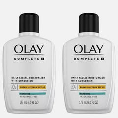 Olay Complete Daily Moisturizer SPF 40, back label highlights ceramides and Vitamin E for skin health.