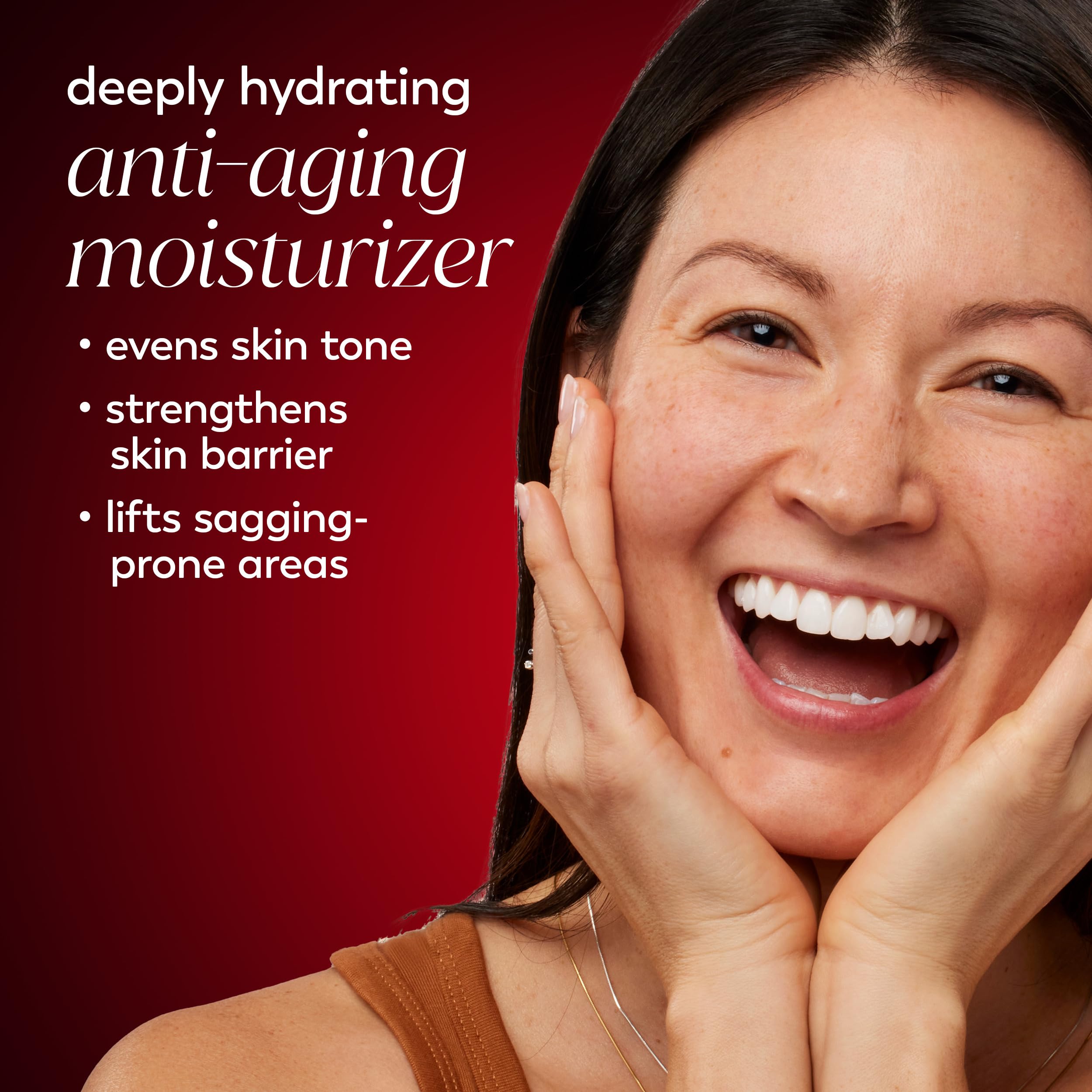 Olay Niacinamide + Peptide 24 cream swirl texture shows light, non-greasy finish.