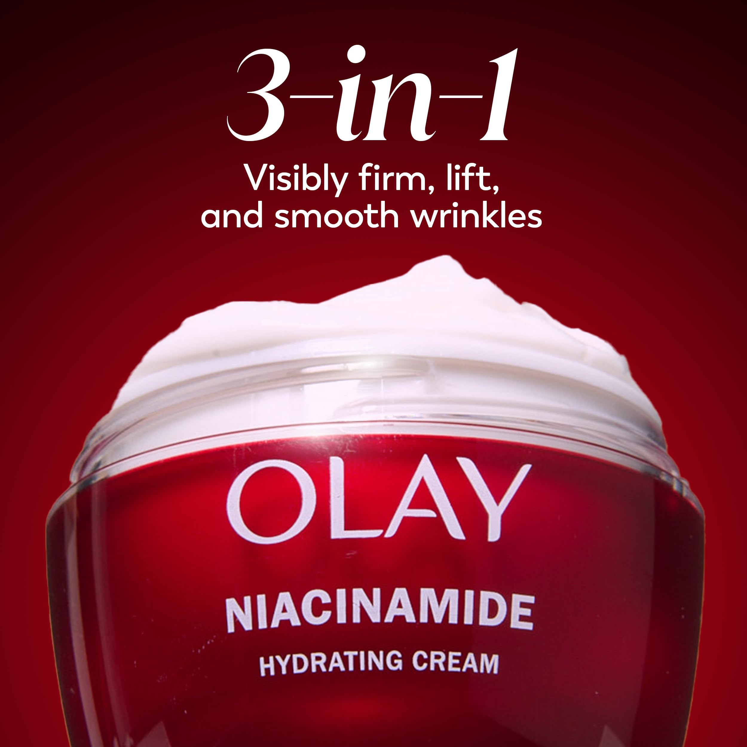 Olay Niacinamide + Peptide 24 packaging display suggests everyday skincare routine.