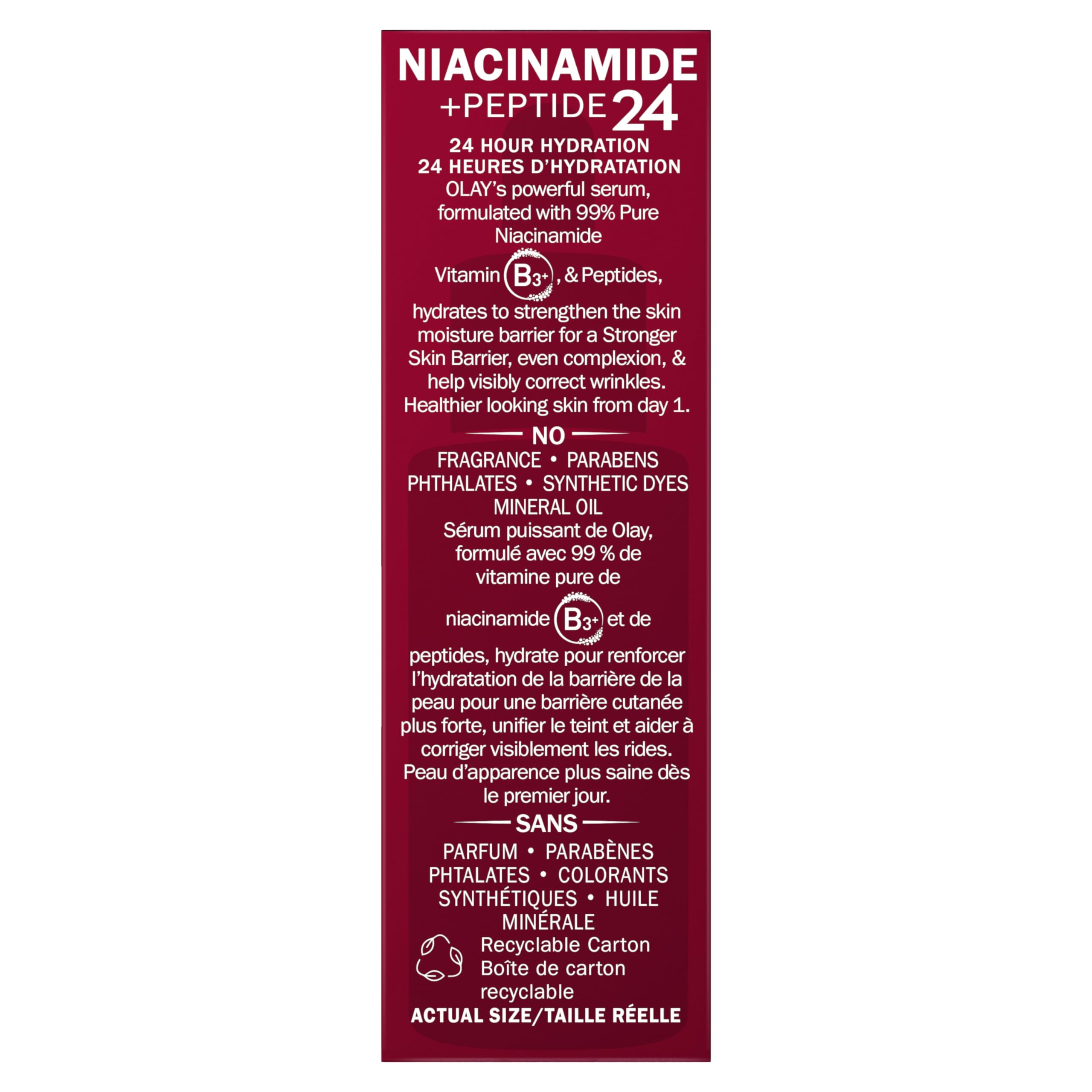 Olay Niacinamide + Peptide 24 serum application for morning and night routines