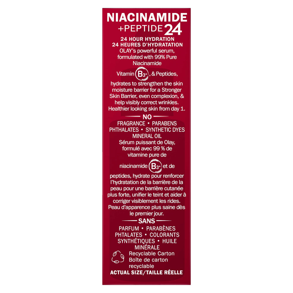 Olay Niacinamide + Peptide 24 serum application for morning and night routines