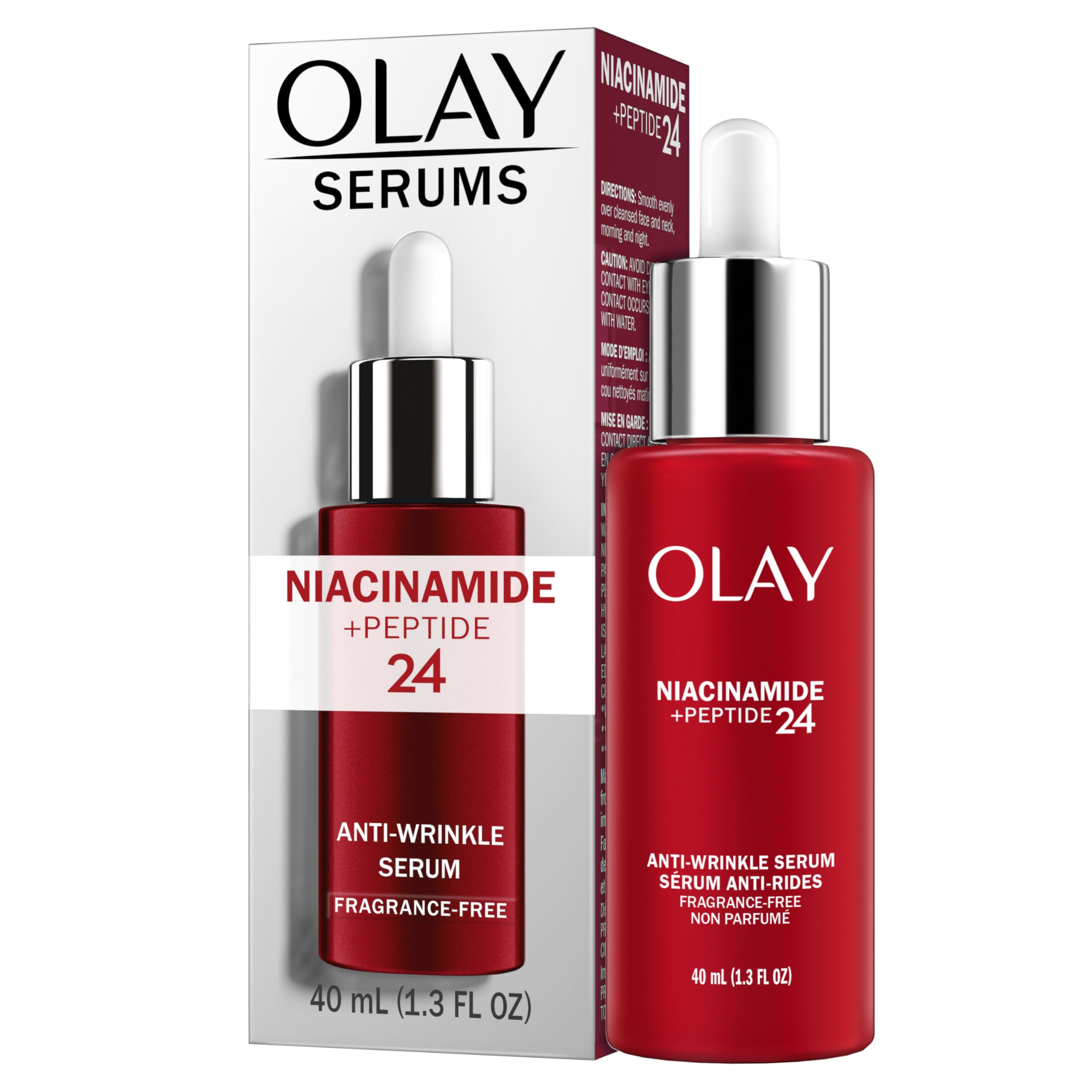 Olay Niacinamide + Peptide 24 serum fragrance-free packaging design