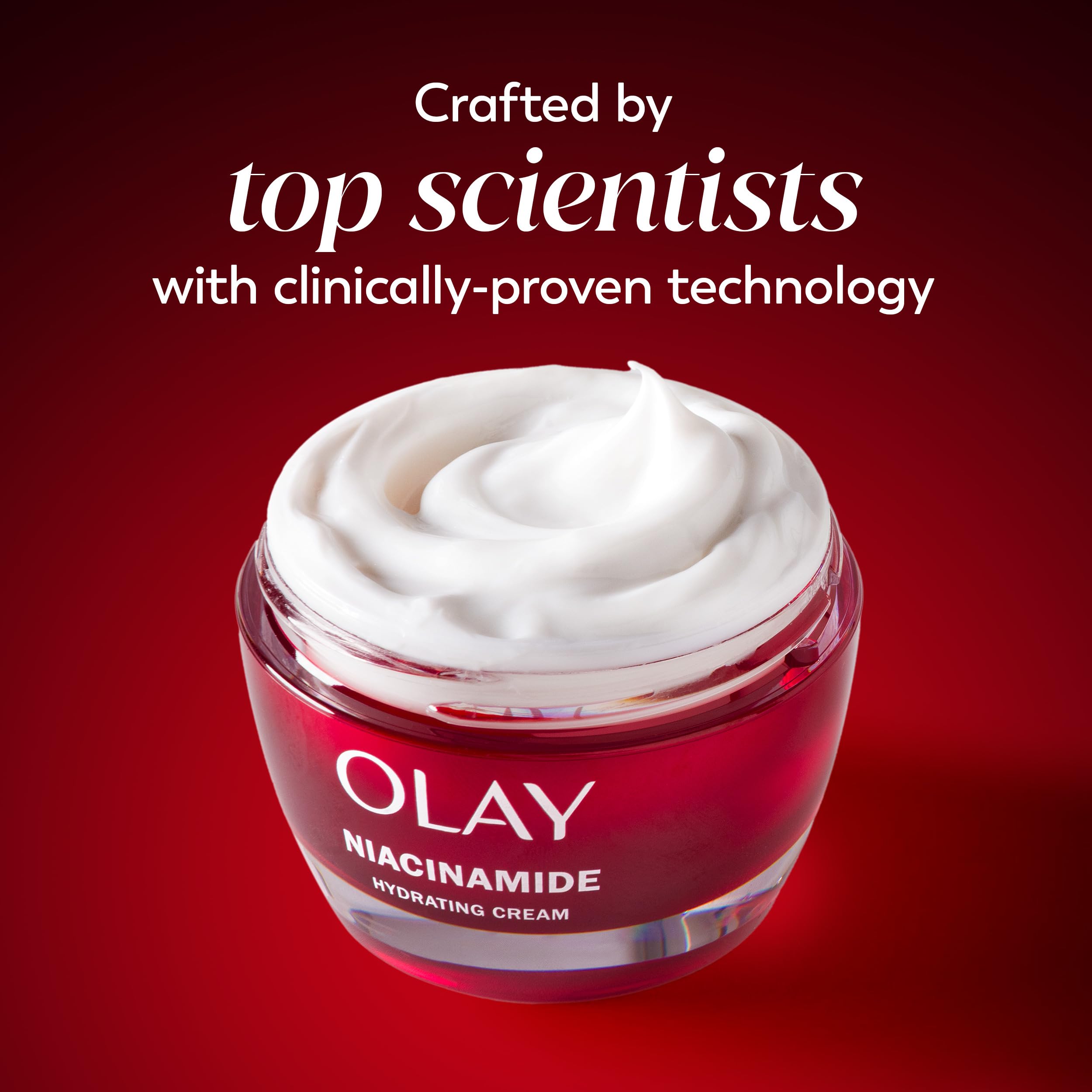 Olay Niacinamide + Peptide 24 skin swatch shows hydration potential.
