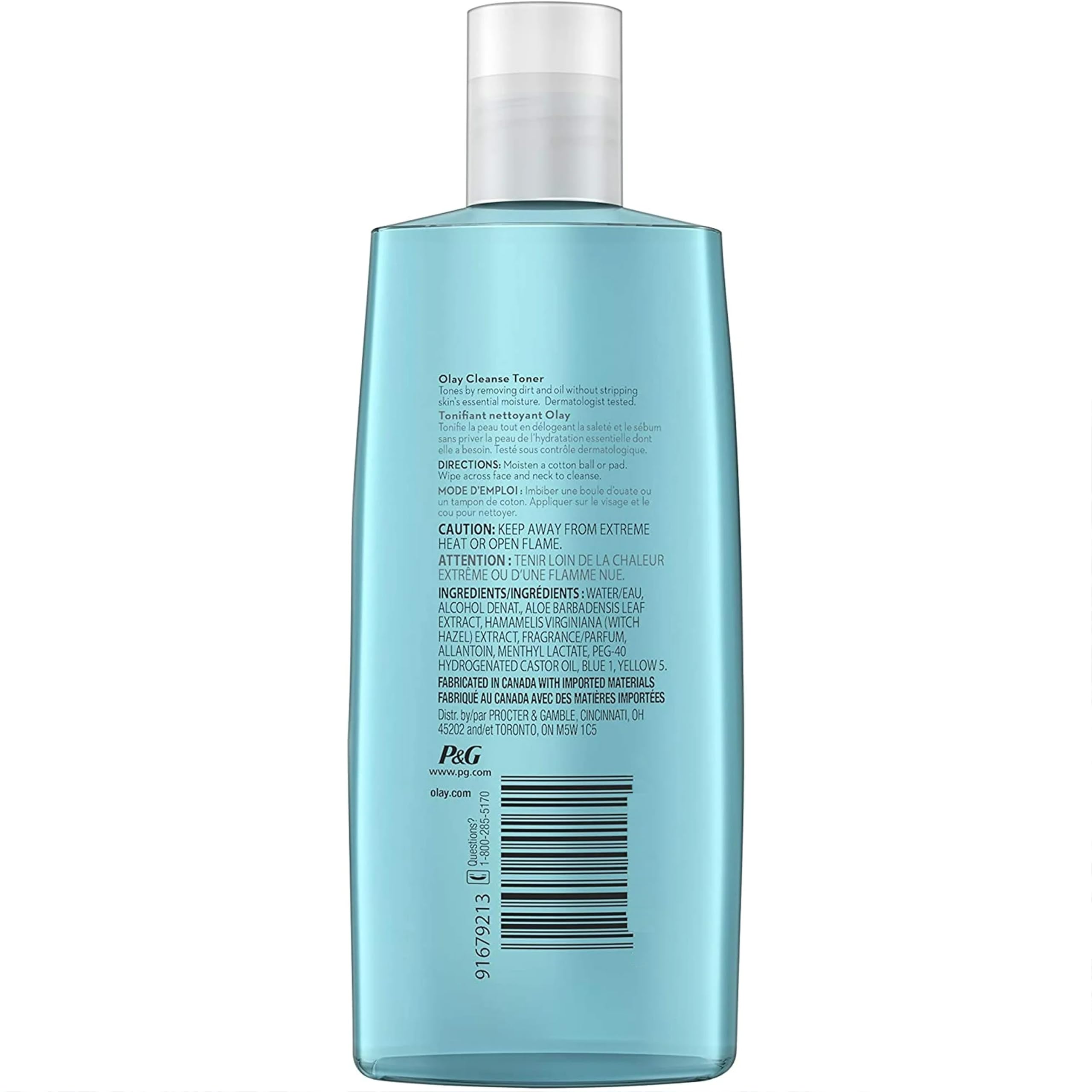Close-up of Olay Oil Minimizing Toner bottle highlighting witch hazel