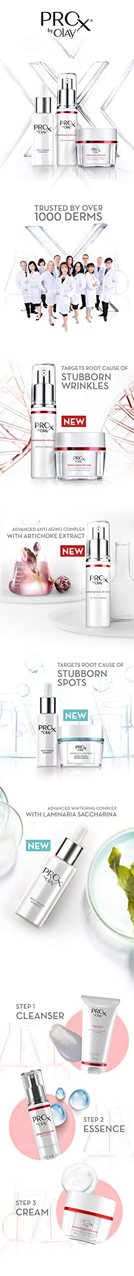 Dermatologist-designed formula shown beside other skincare products.