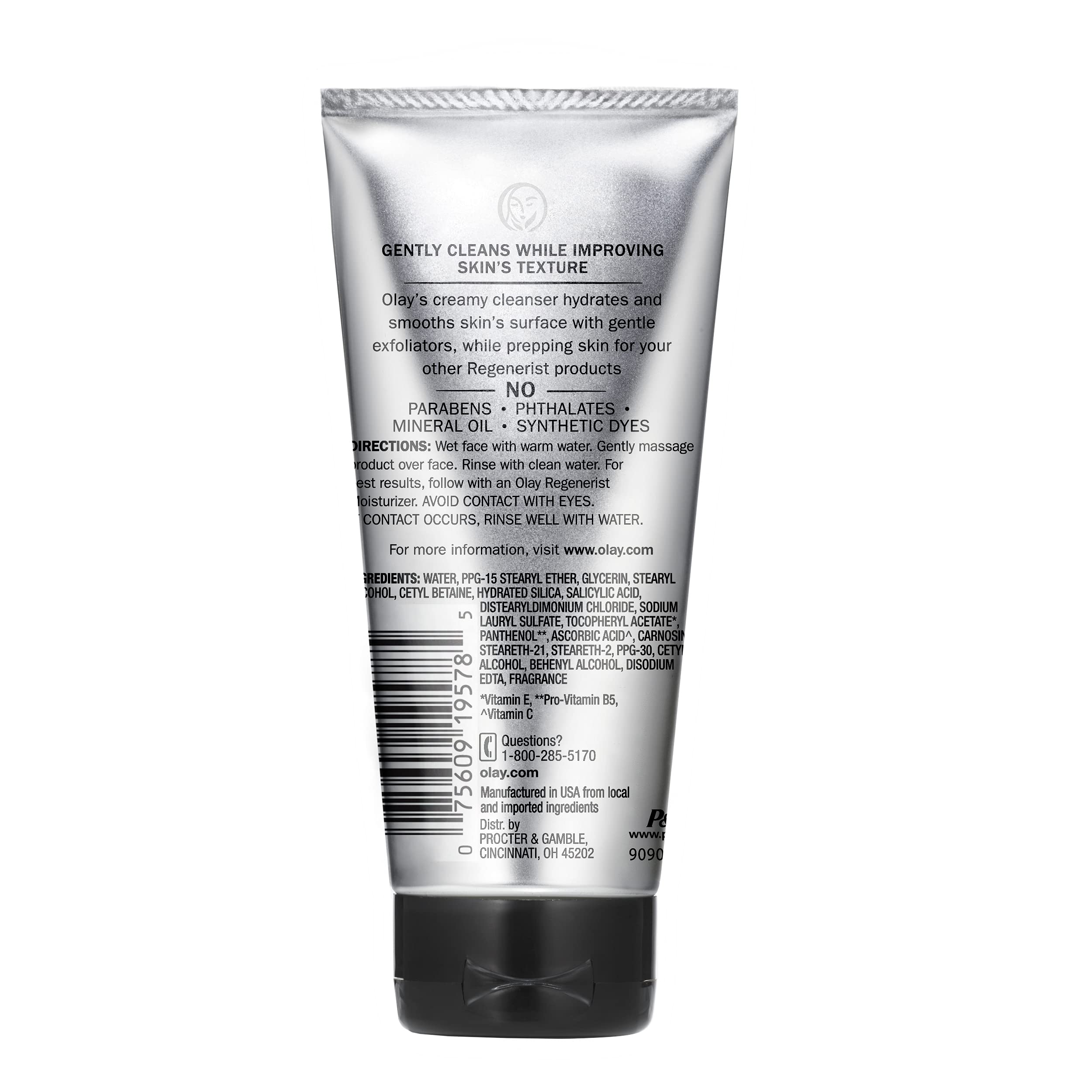 Olay Regenerist creamy cleanser texture close-up highlighting gentle exfoliation for smoother skin.