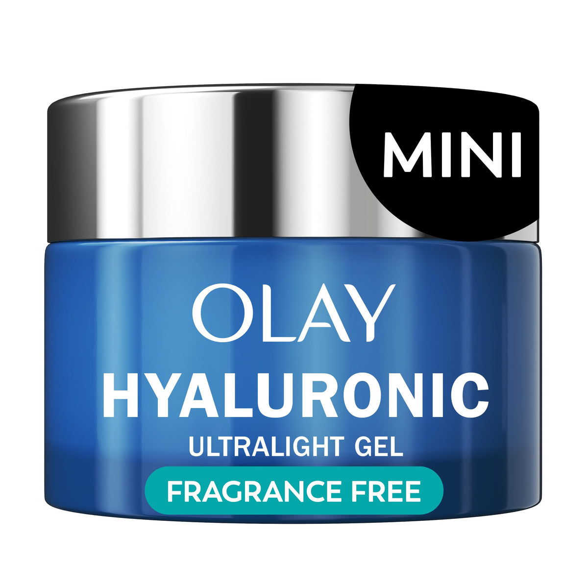 Olay Regenerist Hyaluronic and Peptide 24 gel jar close-up, fragrance-free hydration.