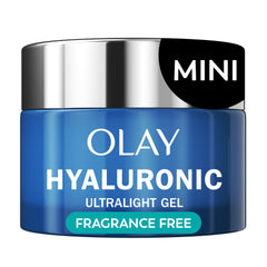 Olay Regenerist Hyaluronic and Peptide 24 gel jar close-up, fragrance-free hydration.
