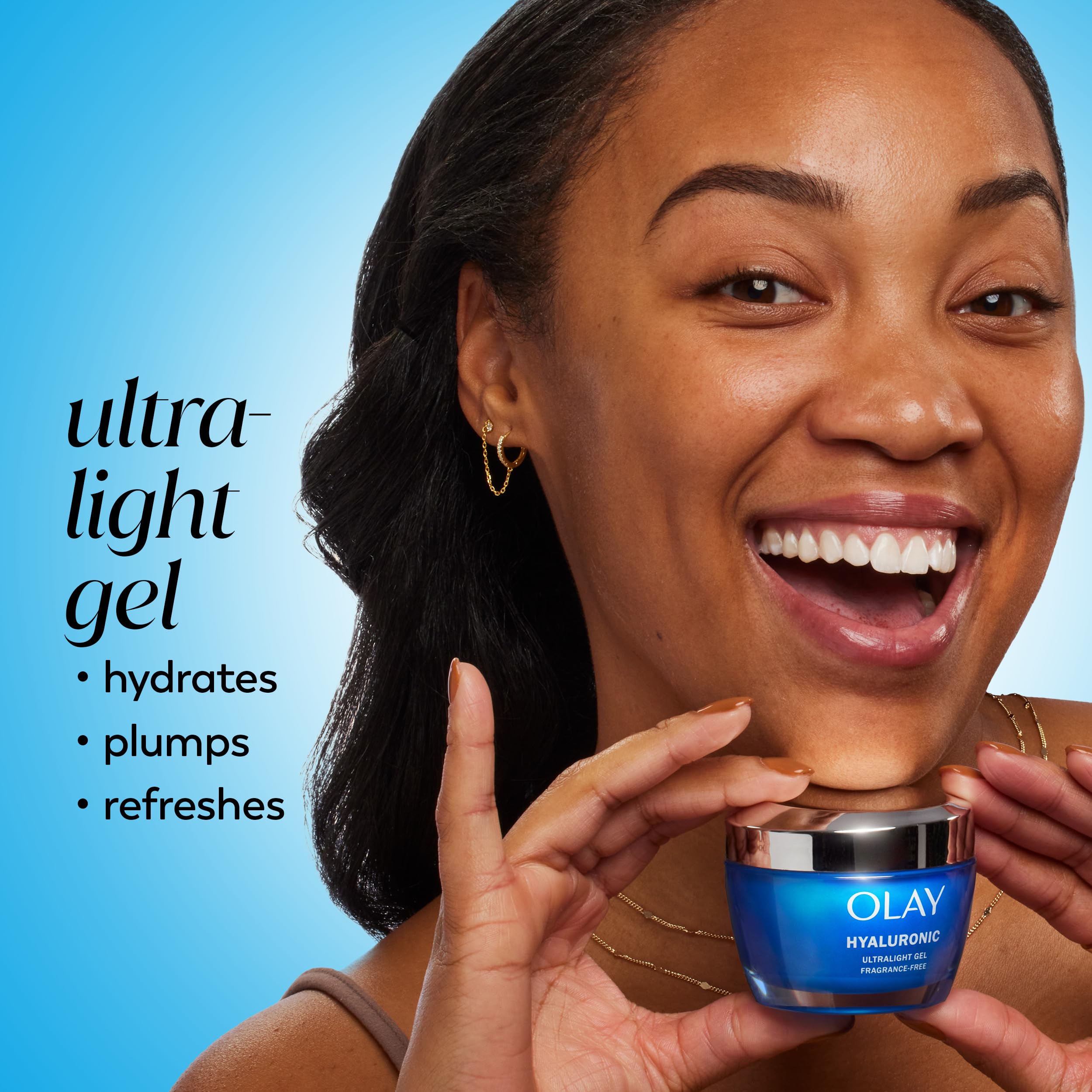Olay Regenerist Hyaluronic and Peptide 24 gel texture close-up, silky finish.