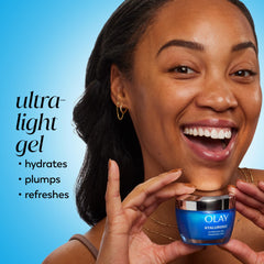 Olay Regenerist Hyaluronic and Peptide 24 gel texture close-up, silky finish.