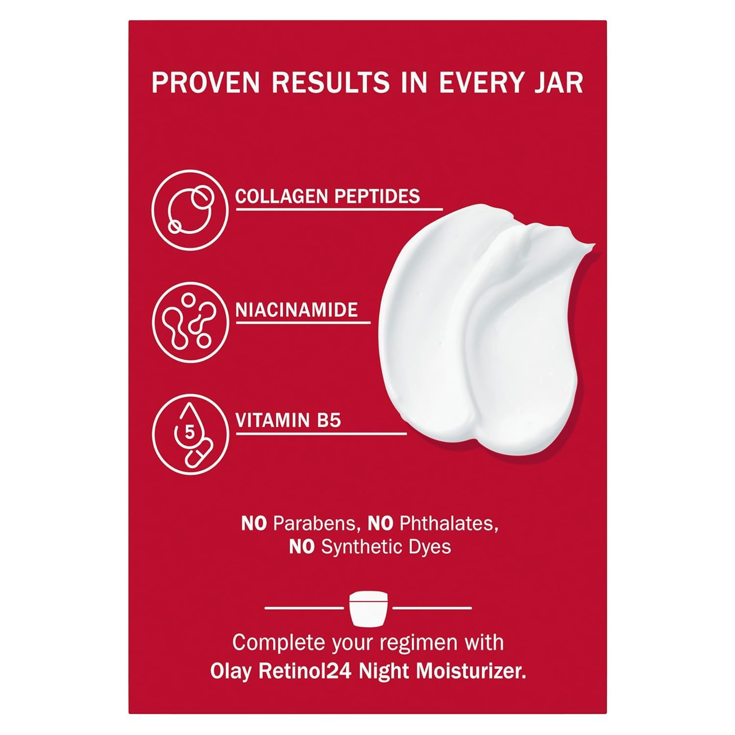 Olay Regenerist Peptide de Collagène 24, peau visiblement plus ferme et ridules moins visibles.
