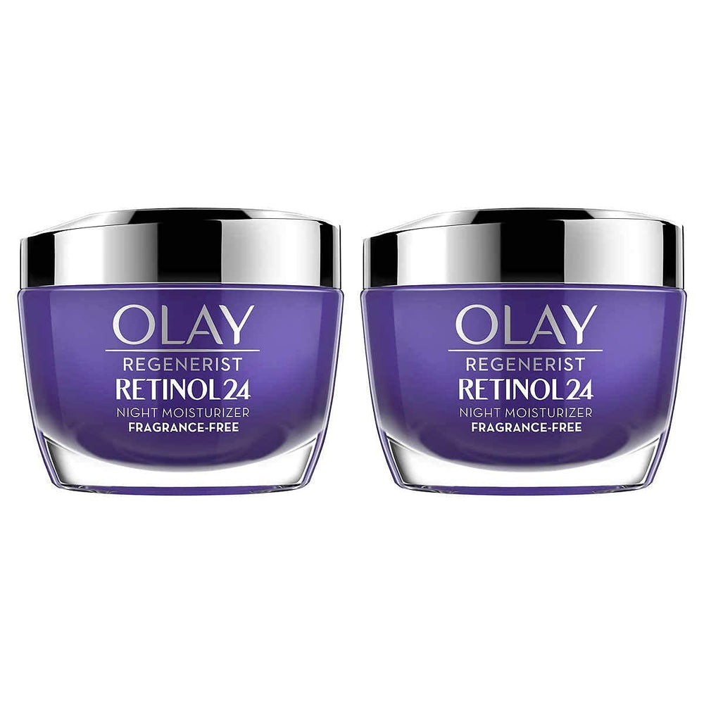 Olay Regenerist Retinol 24 Night Cream duo jars for overnight hydration and brightness