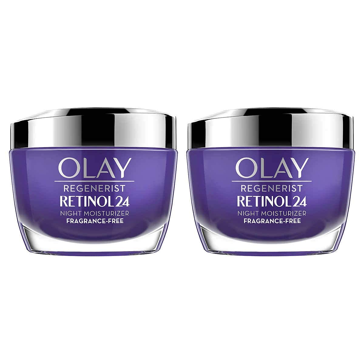 Olay Regenerist Retinol 24 Night Cream duo jars for overnight hydration and brightness