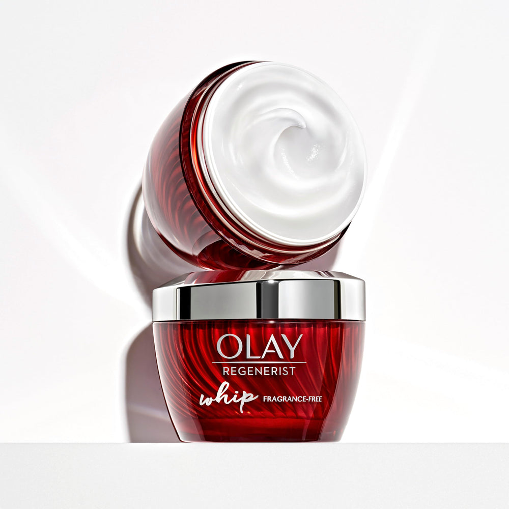 Olay Regenerist Whip jar packaging, travel-friendly 1.7 oz size.