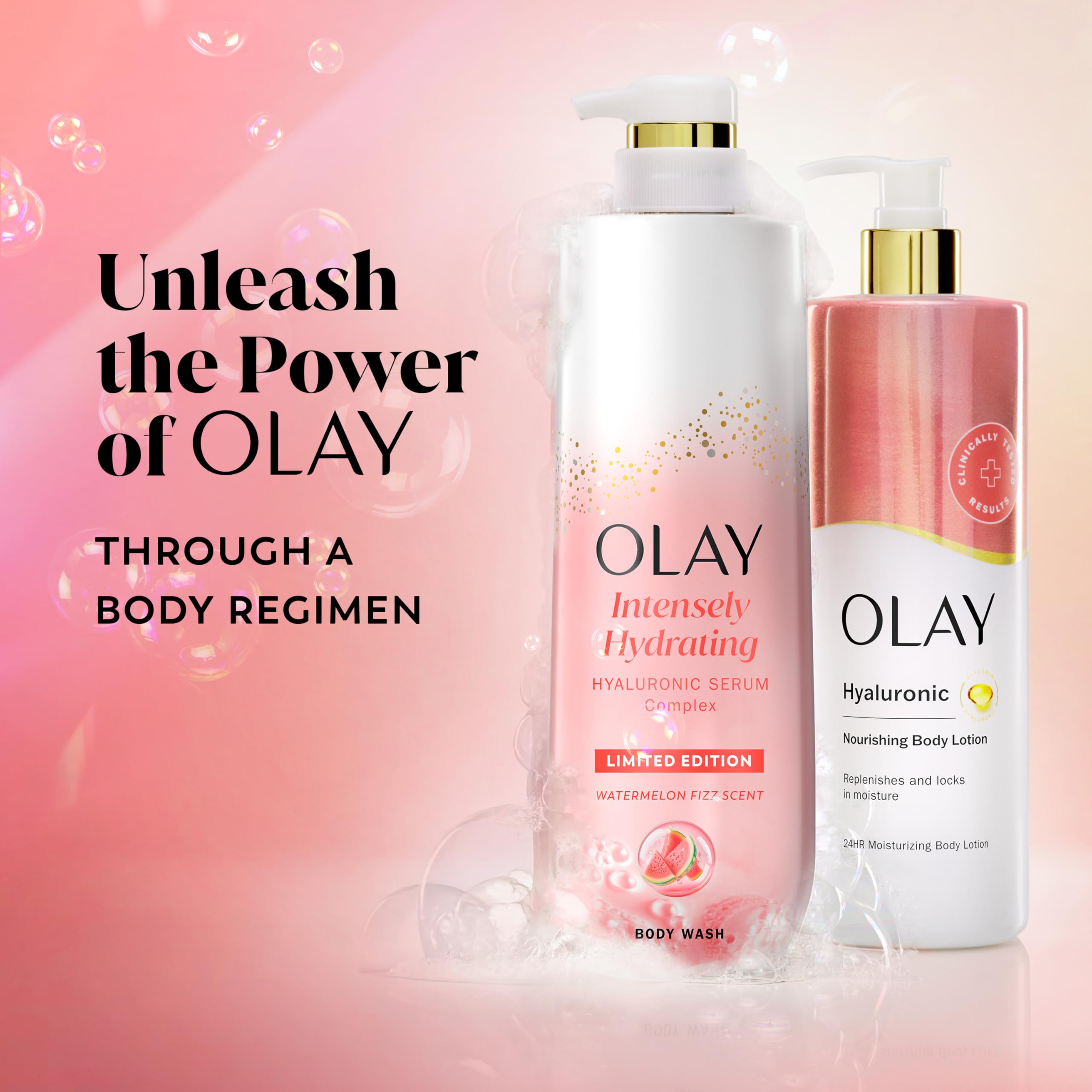 Morning shower routine with Olay in a bright bathroom.