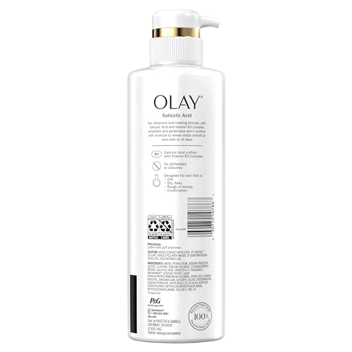 Product label emphasizes no phthalates or silicones on Olay bottle.