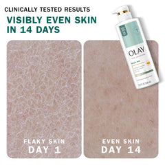 Person examining the Dermatologist-tested logo on Olay bottle.
