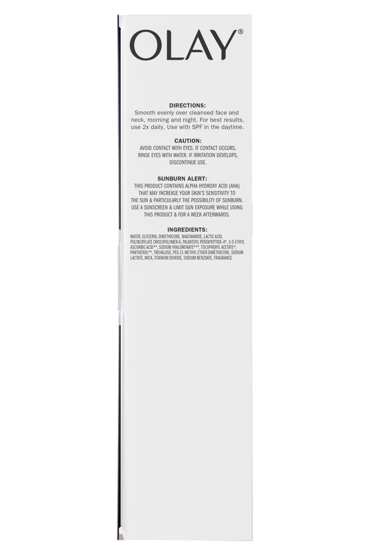 Close-up of ingredients label on Olay Super Serum Twin Pack