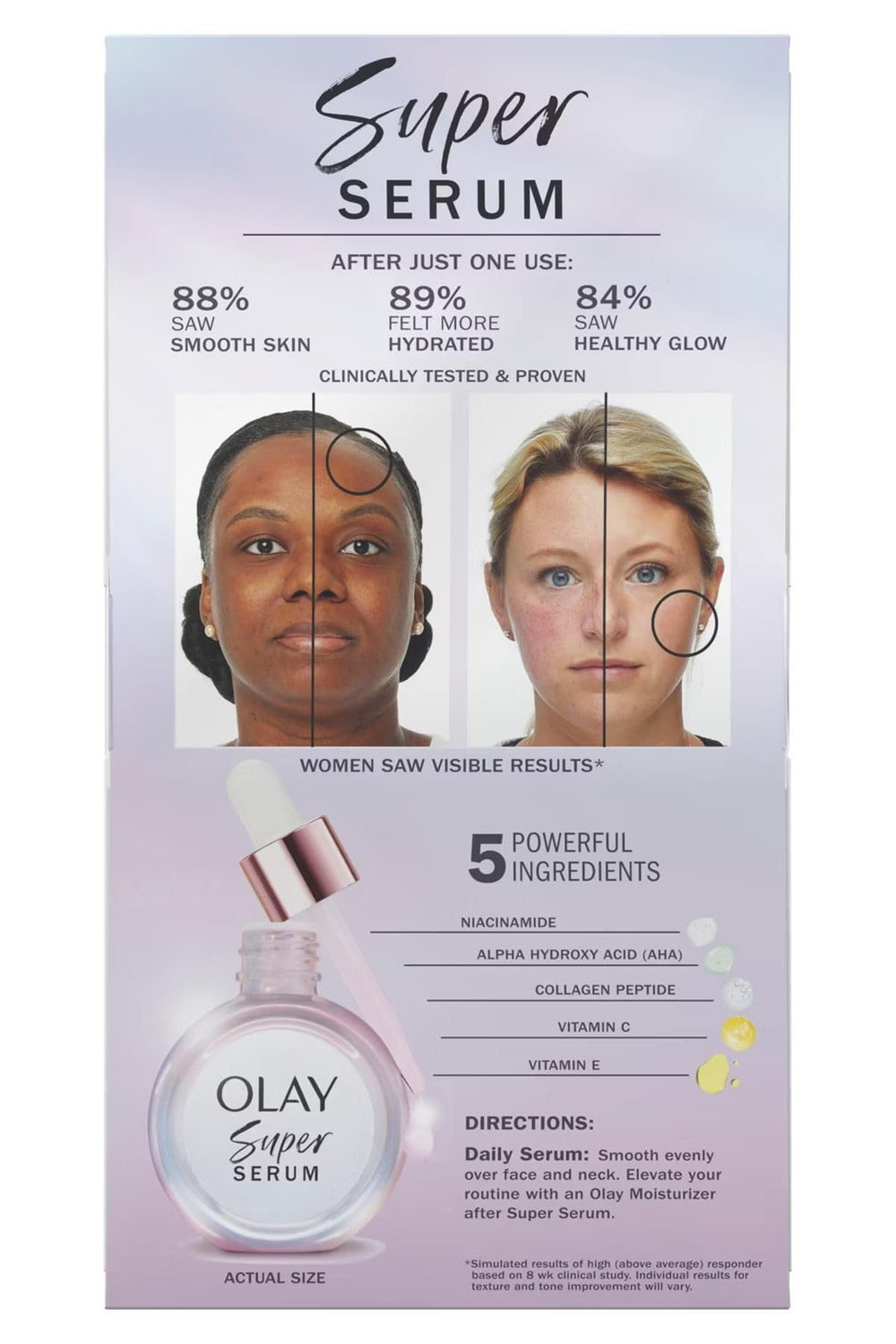 Smooth texture close-up of Olay Super Serum during application on skin
