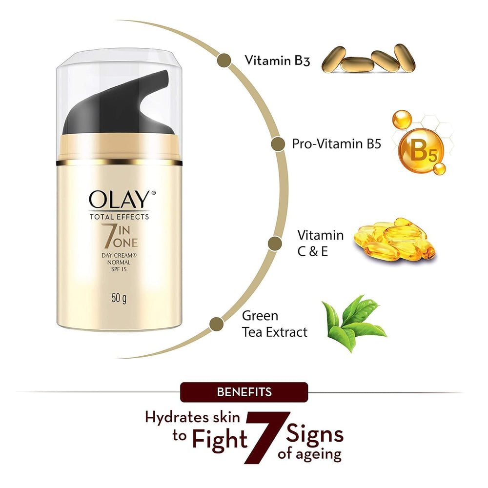 Dispense action demonstrates easy application of Olay Total Effects 7-in-1 Day Cream.