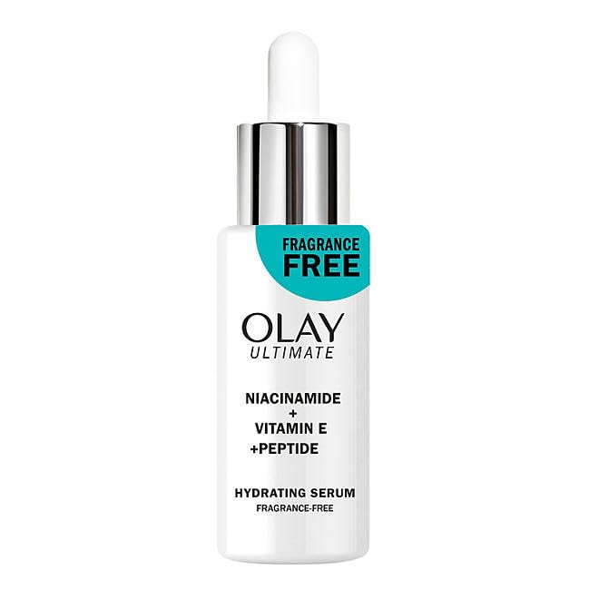 Olay Ultimate serum texture close-up, lightweight and quick absorbing