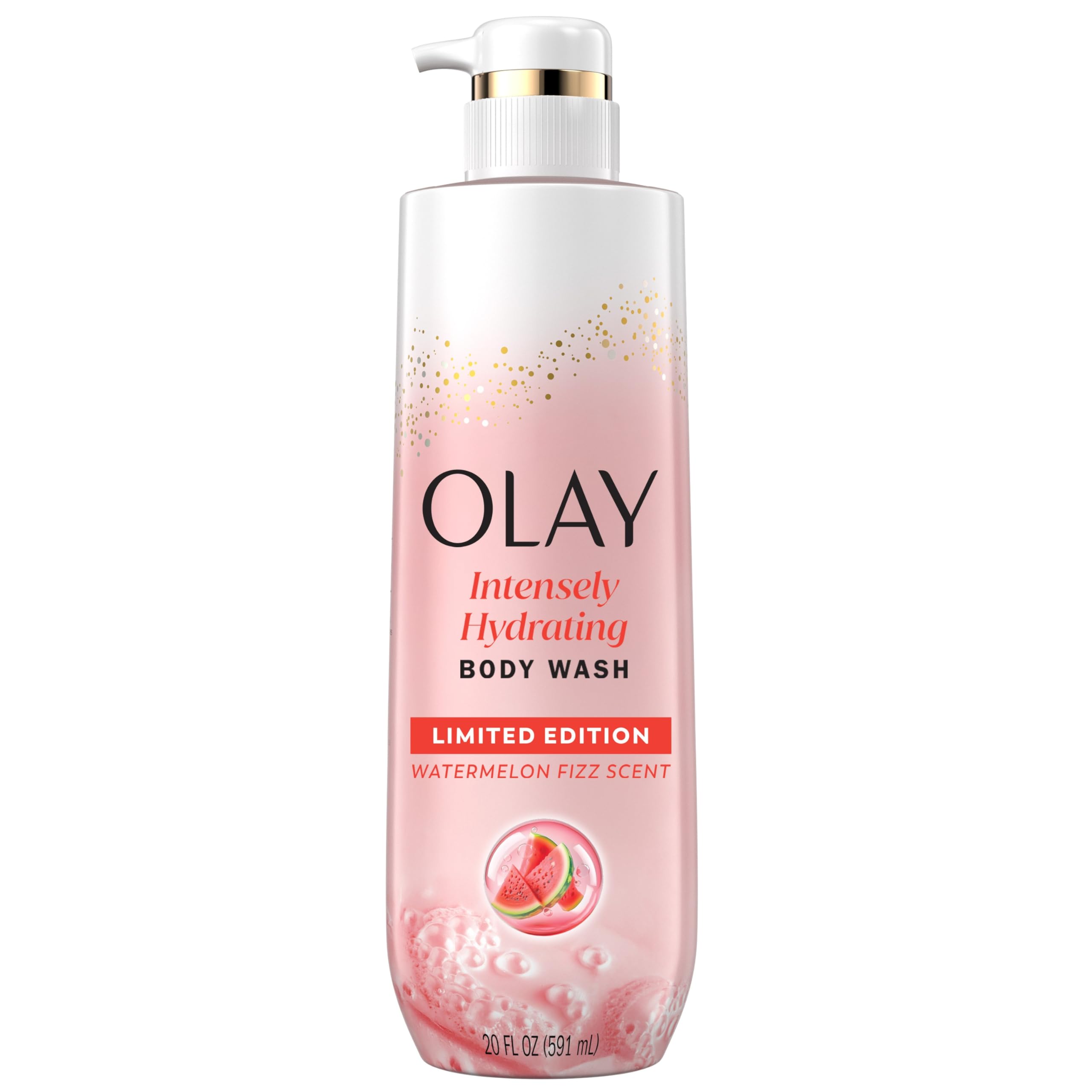 Olay Watermelon Fizz bottle glistening with intense hydration.