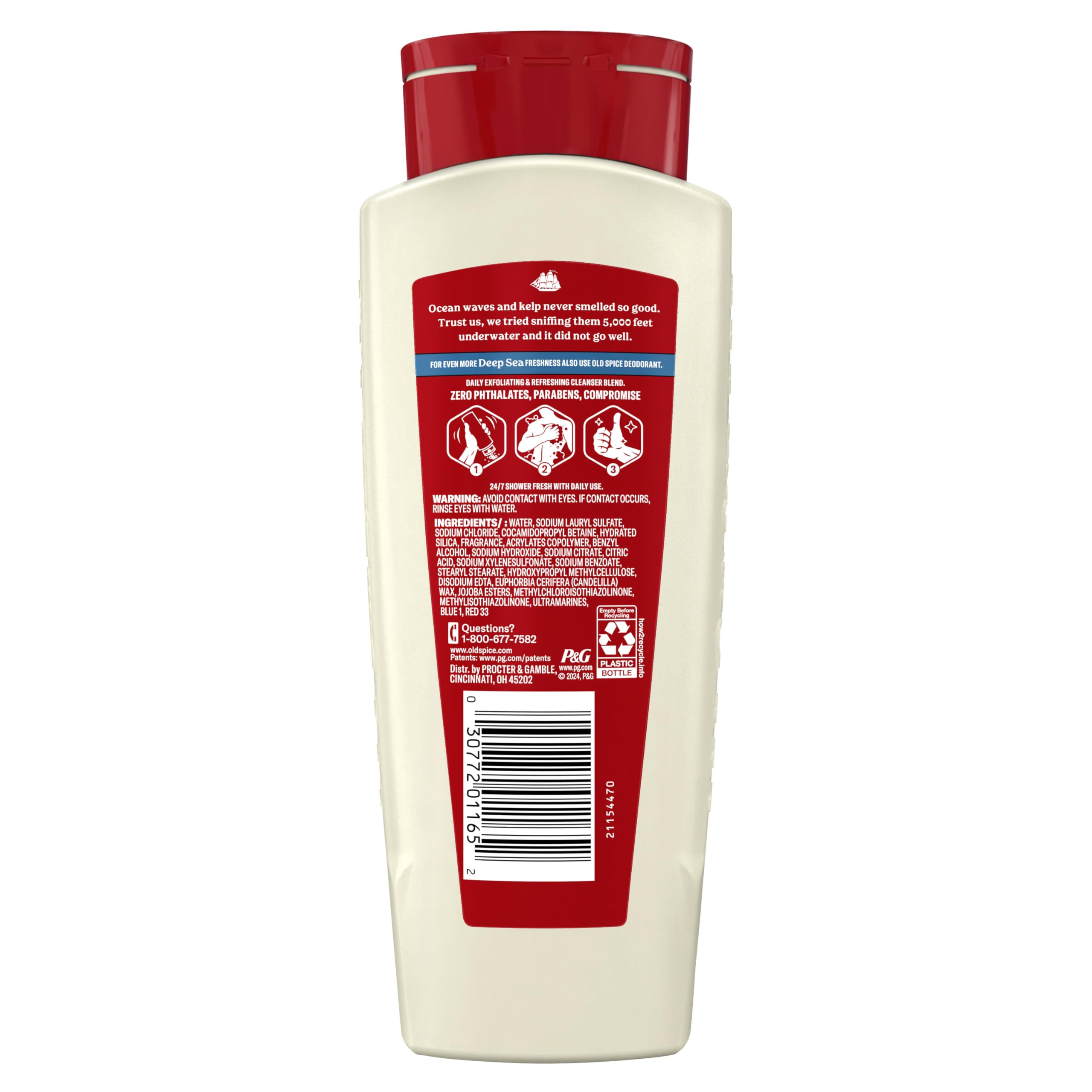 Old Spice 18 oz bottle size shown on bathroom counter.