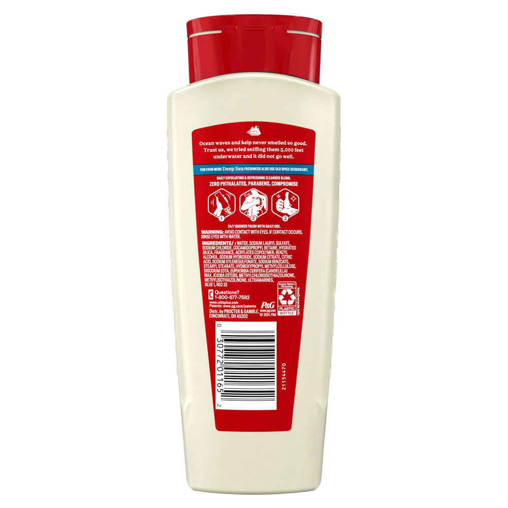 Old Spice 18 oz bottle size shown on bathroom counter.