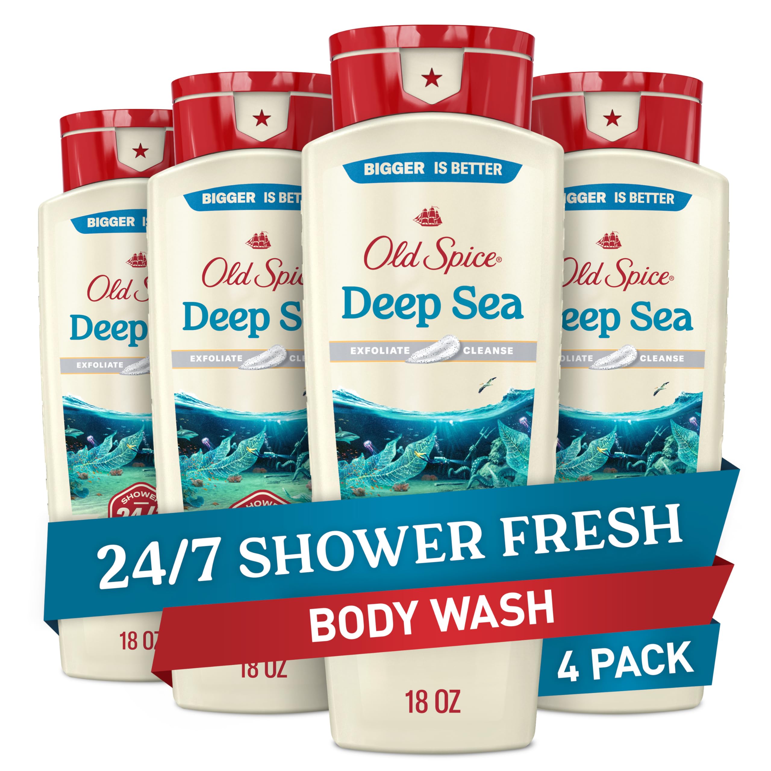 Old Spice 24/7 Shower Fresh bottle with lasting scent for daily freshness.
