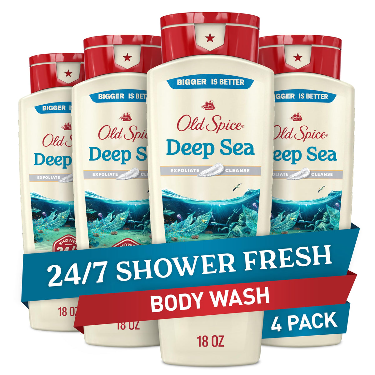 Old Spice 24/7 Shower Fresh bottle with lasting scent for daily freshness.