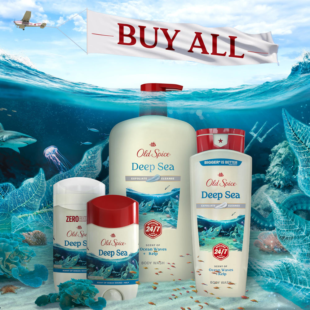 Old Spice 4-pack packaging on shelf highlighting value and convenience.
