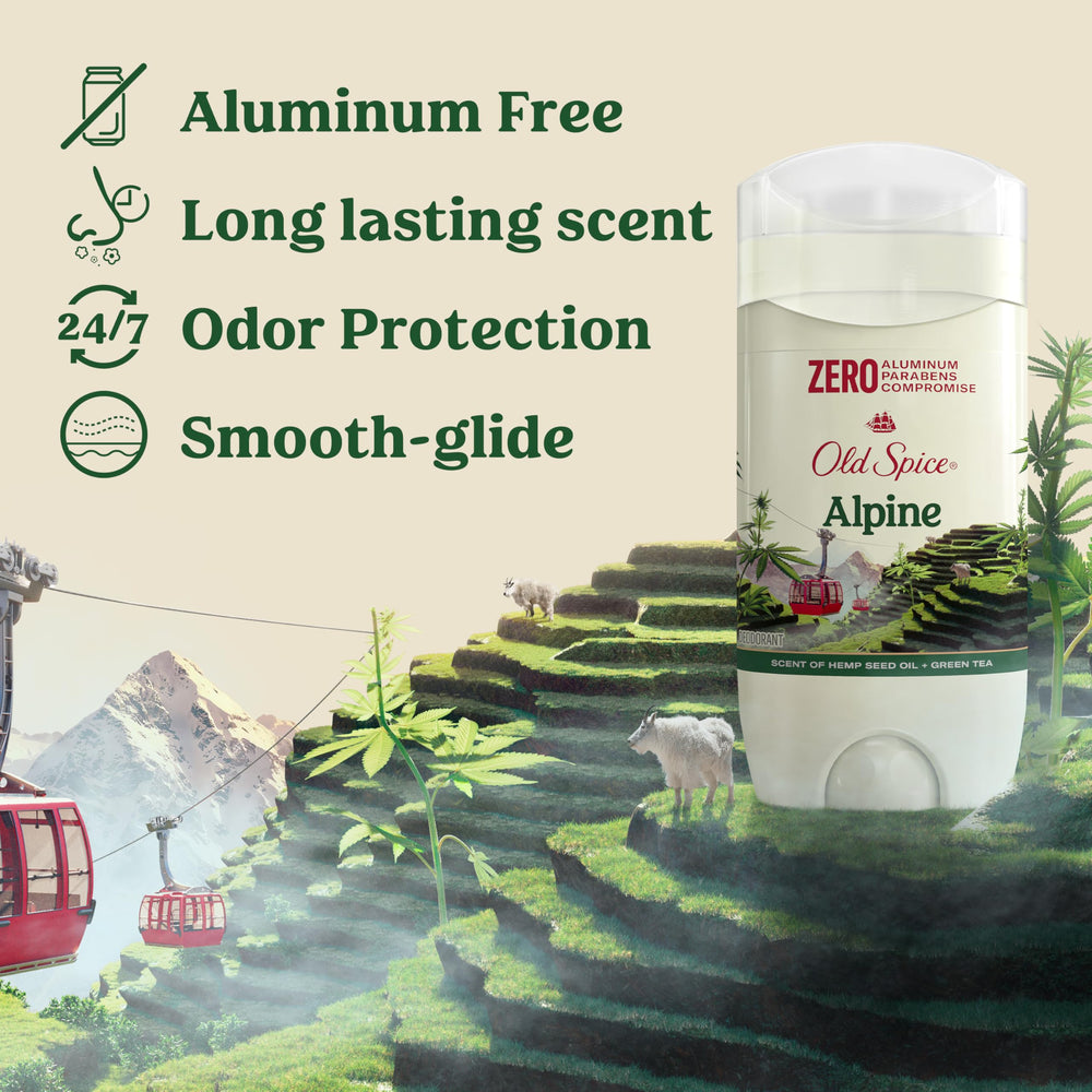 Old Spice Alpine deodorant application demonstrates smooth glide for easy, comfortable daily use.