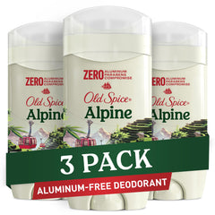 Old Spice aluminum-free Alpine deodorant bottle showing 24/7 freshness for daily activities.
