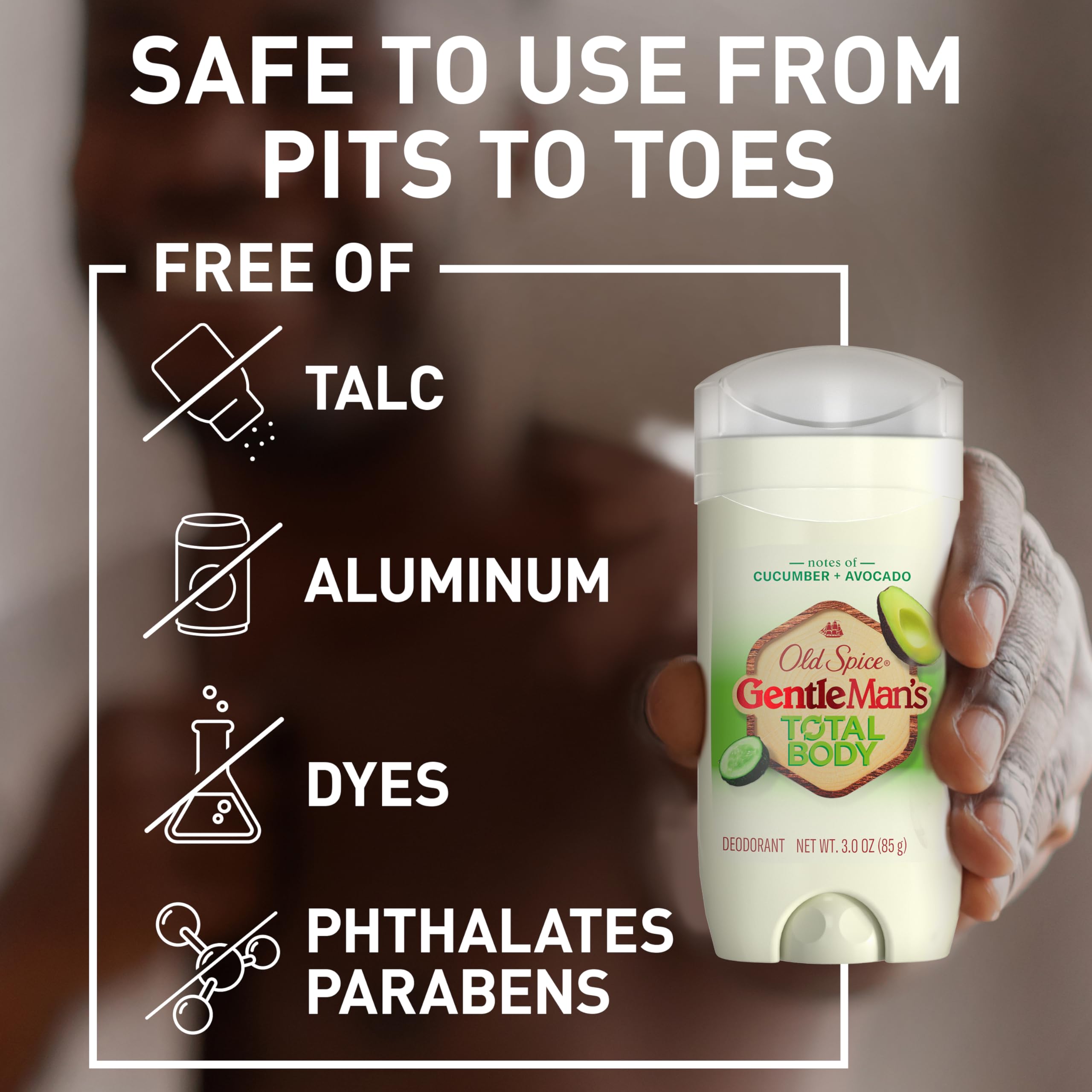 Old Spice aluminum-free formula banner, reassuring a gentle feel on skin.
