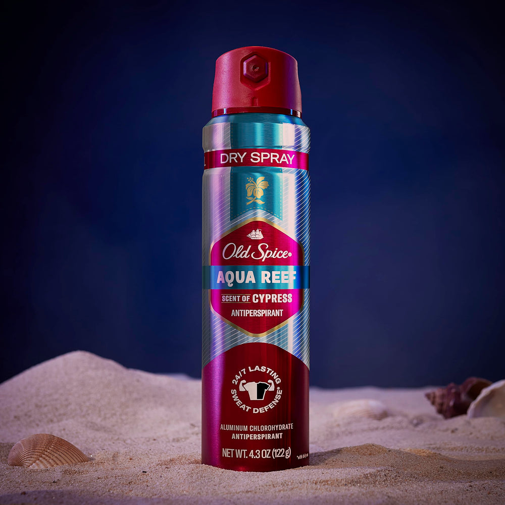 Pack of three Old Spice Aqua Reef dry sprays for daily use.