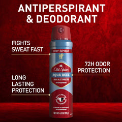 Old Spice Aqua Reef packaging highlighting 72-hour protection and refreshing lime-cypress notes.
