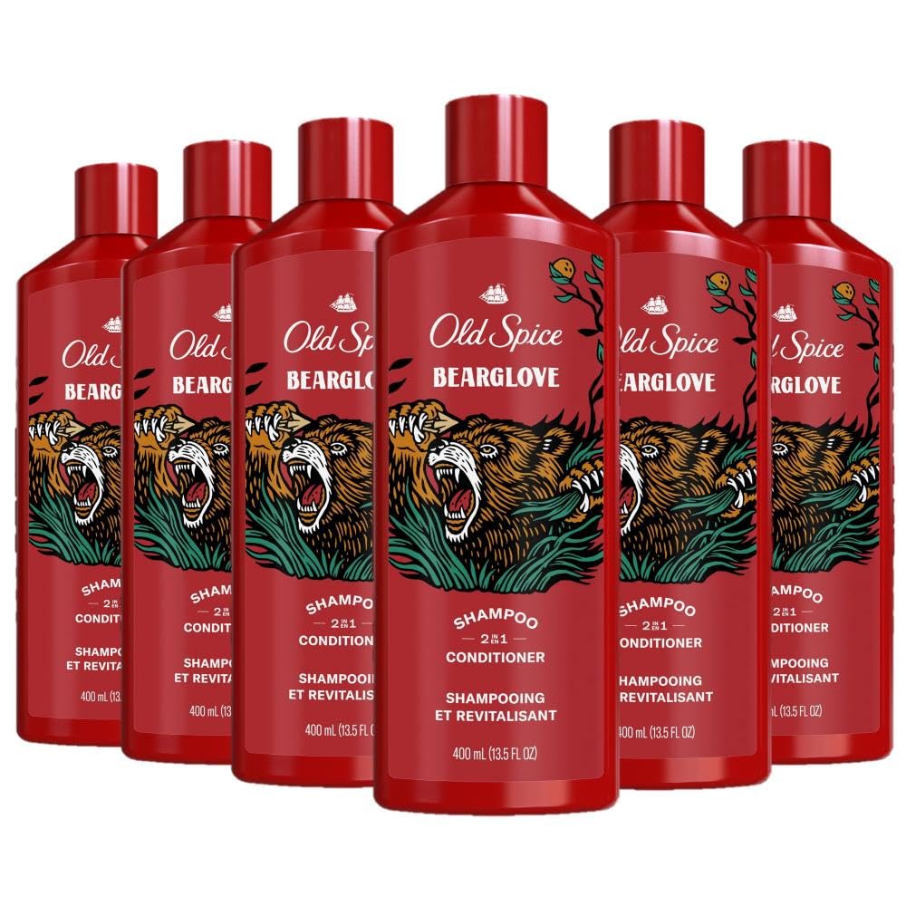 Old Spice Bearglove 2-in-1 shampoo bottle front for quick grooming routines.