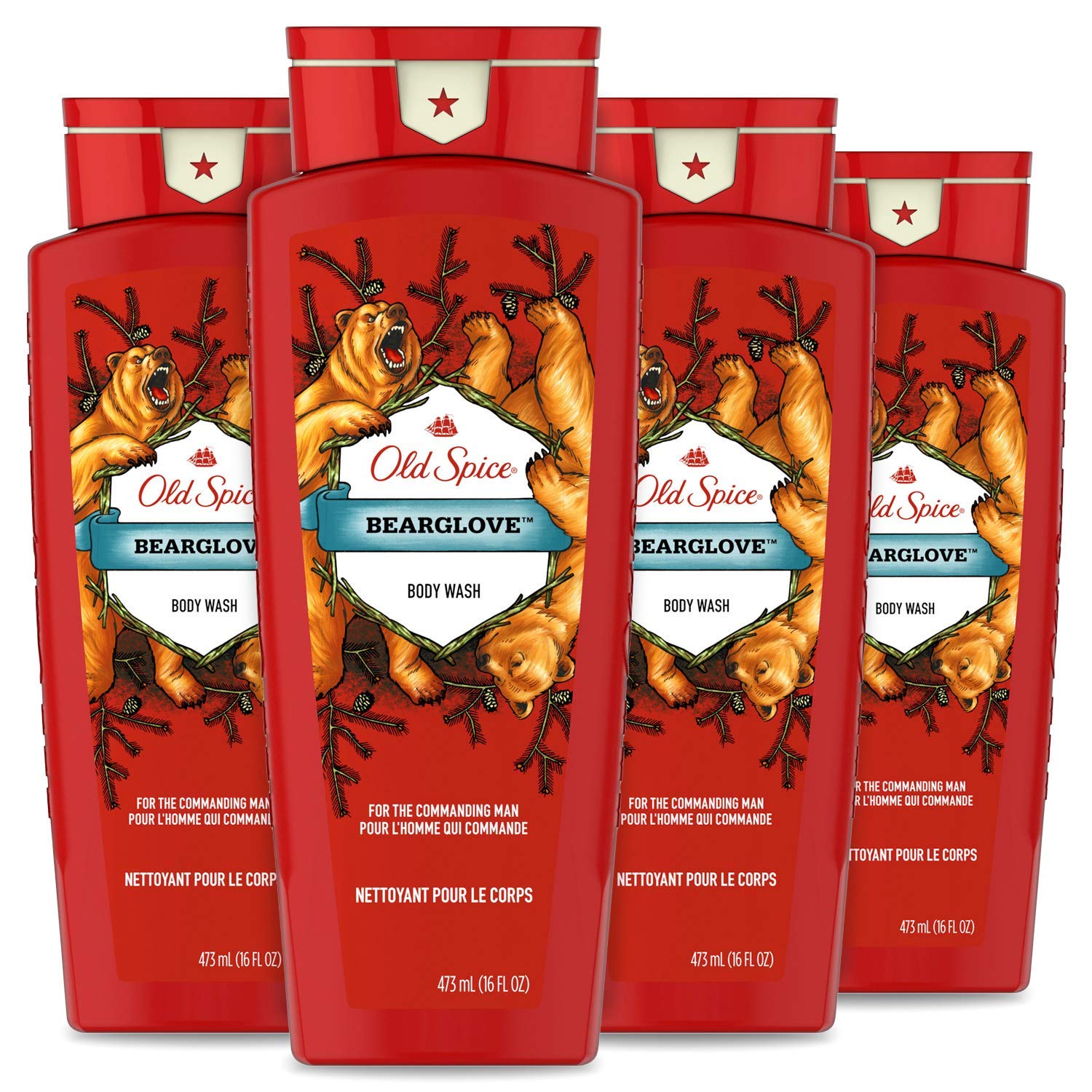 Old Spice Bearglove bottle pour enables easy dispensing and quick cleansing.