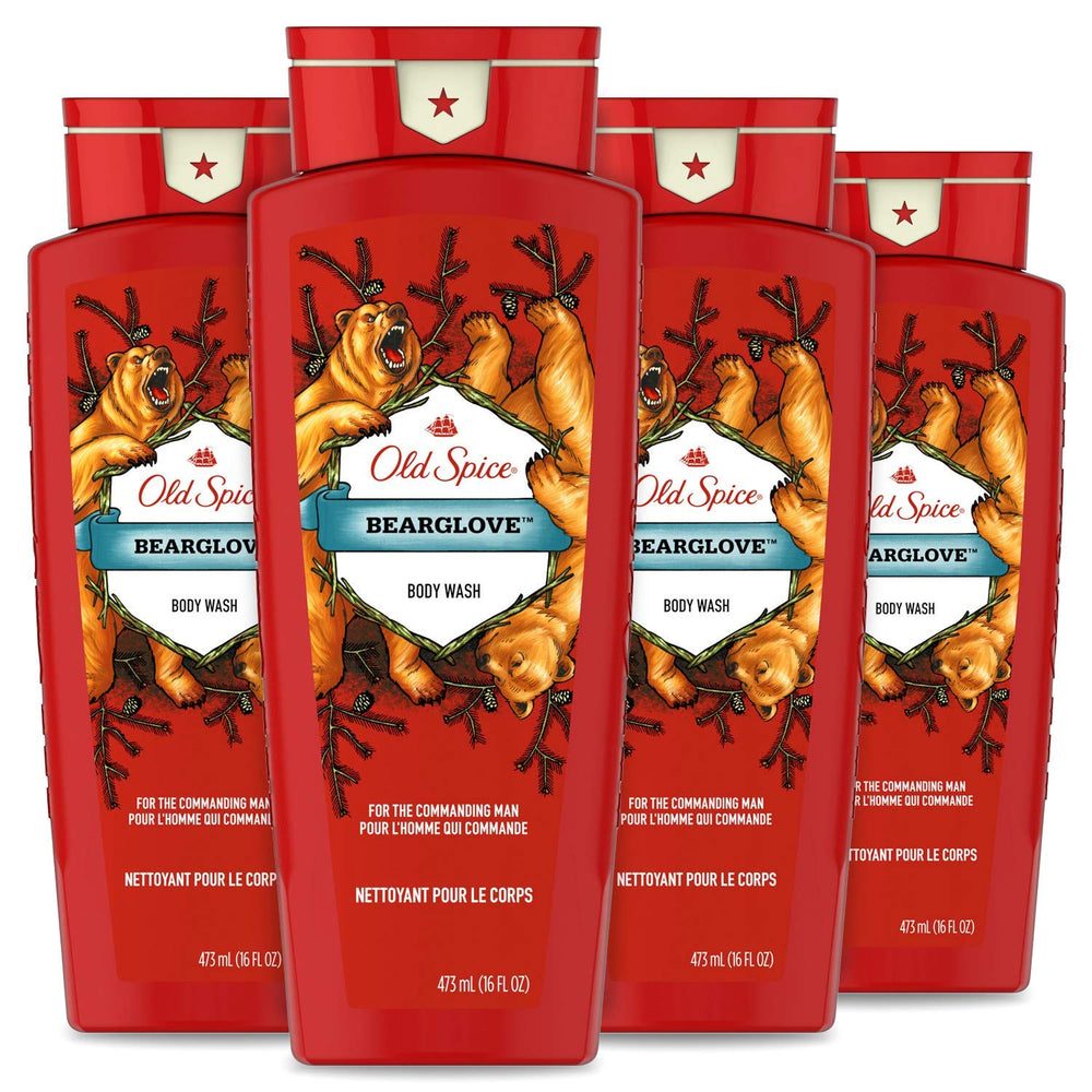 Old Spice Bearglove bottle pour enables easy dispensing and quick cleansing.