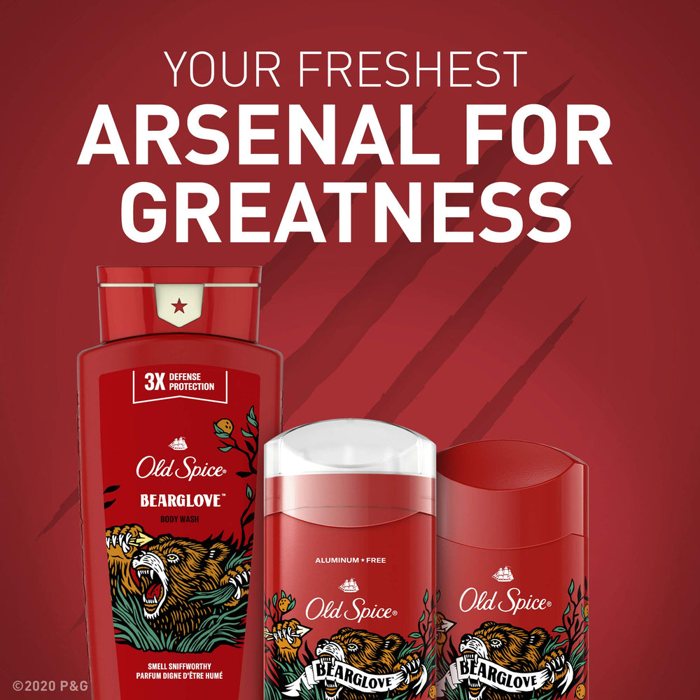 Old Spice Bearglove branding close-up highlights bold design.