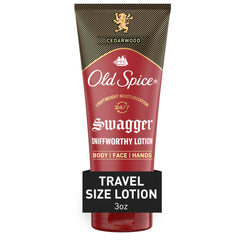 Old Spice body lotion travel size displaying cedarwood-lime fragrance for face, hands, and body
