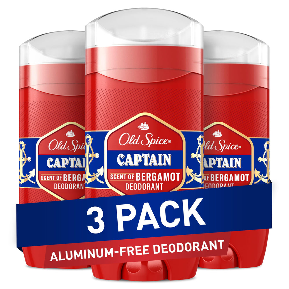 Old Spice Captain deodorant bottle front shows long-lasting bergamot freshness.