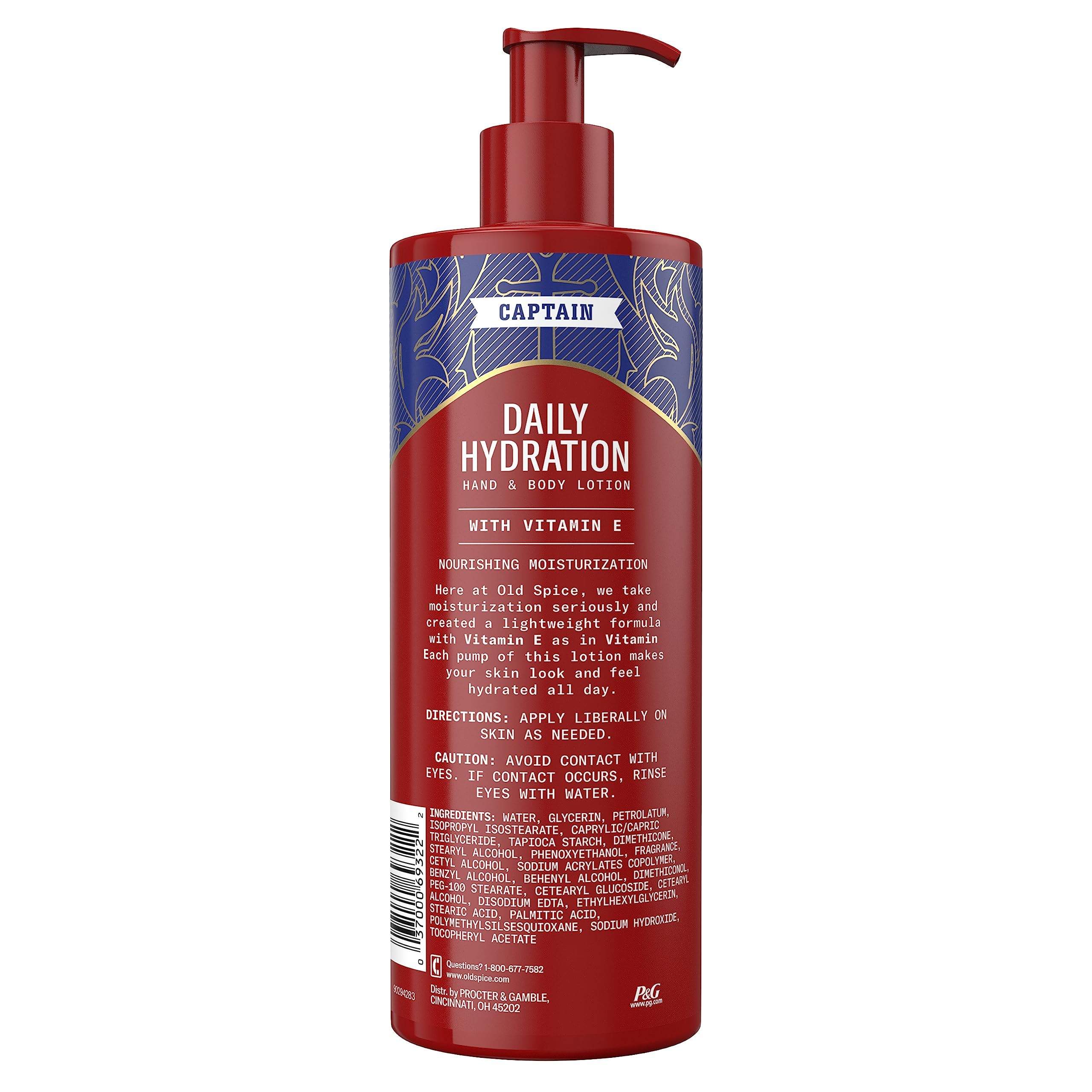 Old Spice Captain scent bottle-front showcases vitamin E aroma.