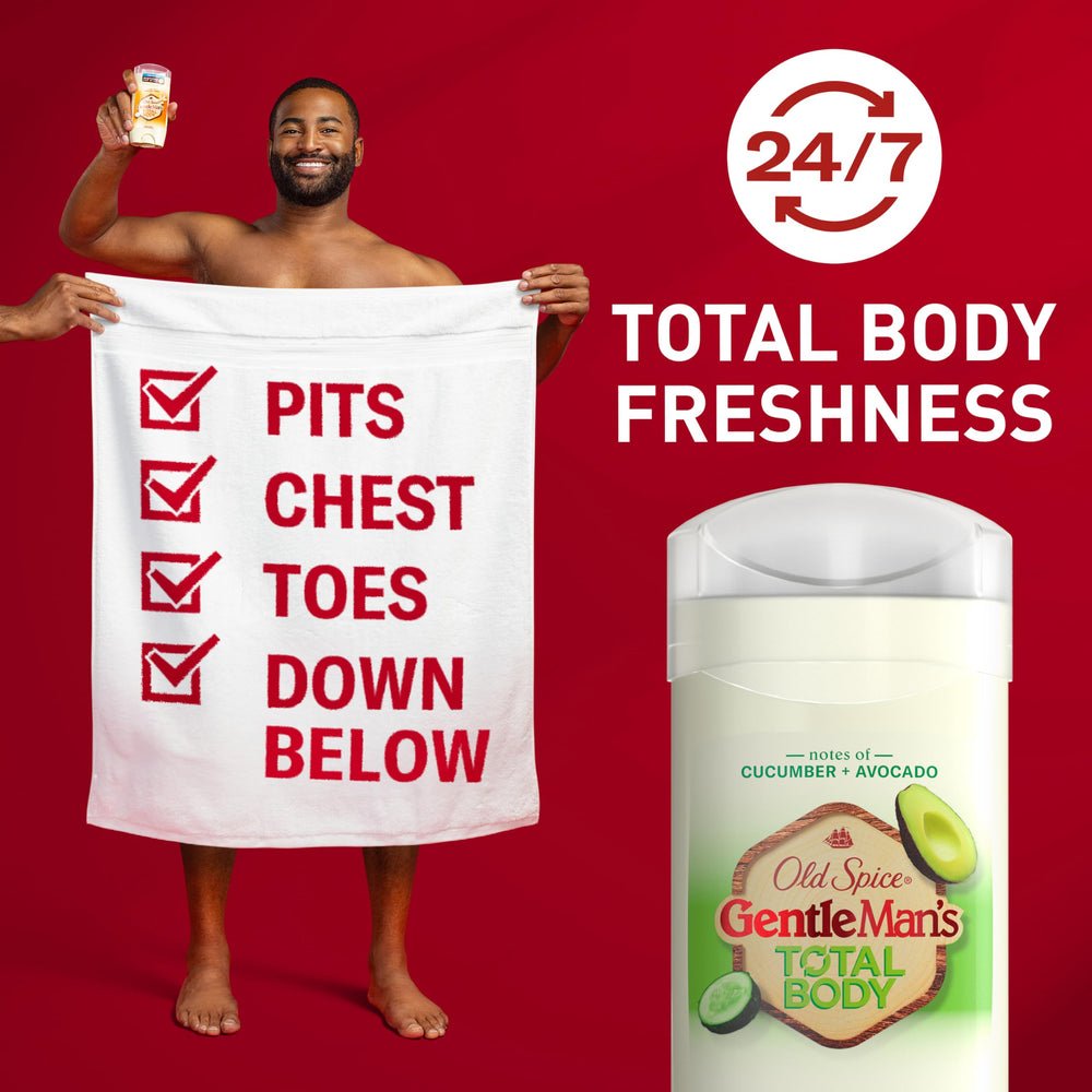 Old Spice cucumber avocado scent close-up, highlighting smooth glide for comfortable application.
