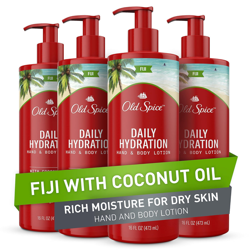 Old Spice Daily Hydration Lotion pump—easy, mess-free application for all-day moisture.