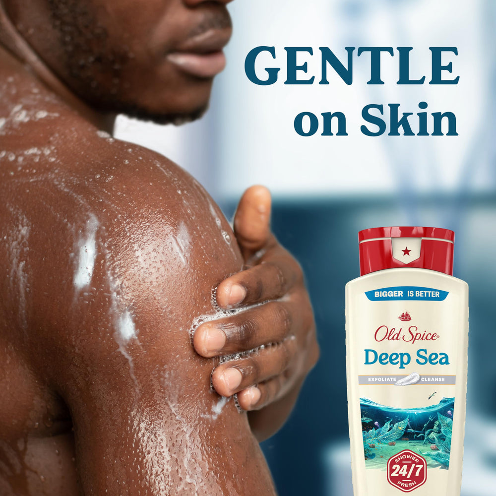 Old Spice Deep Sea Minerals splash evoking oceanic freshness after shower.