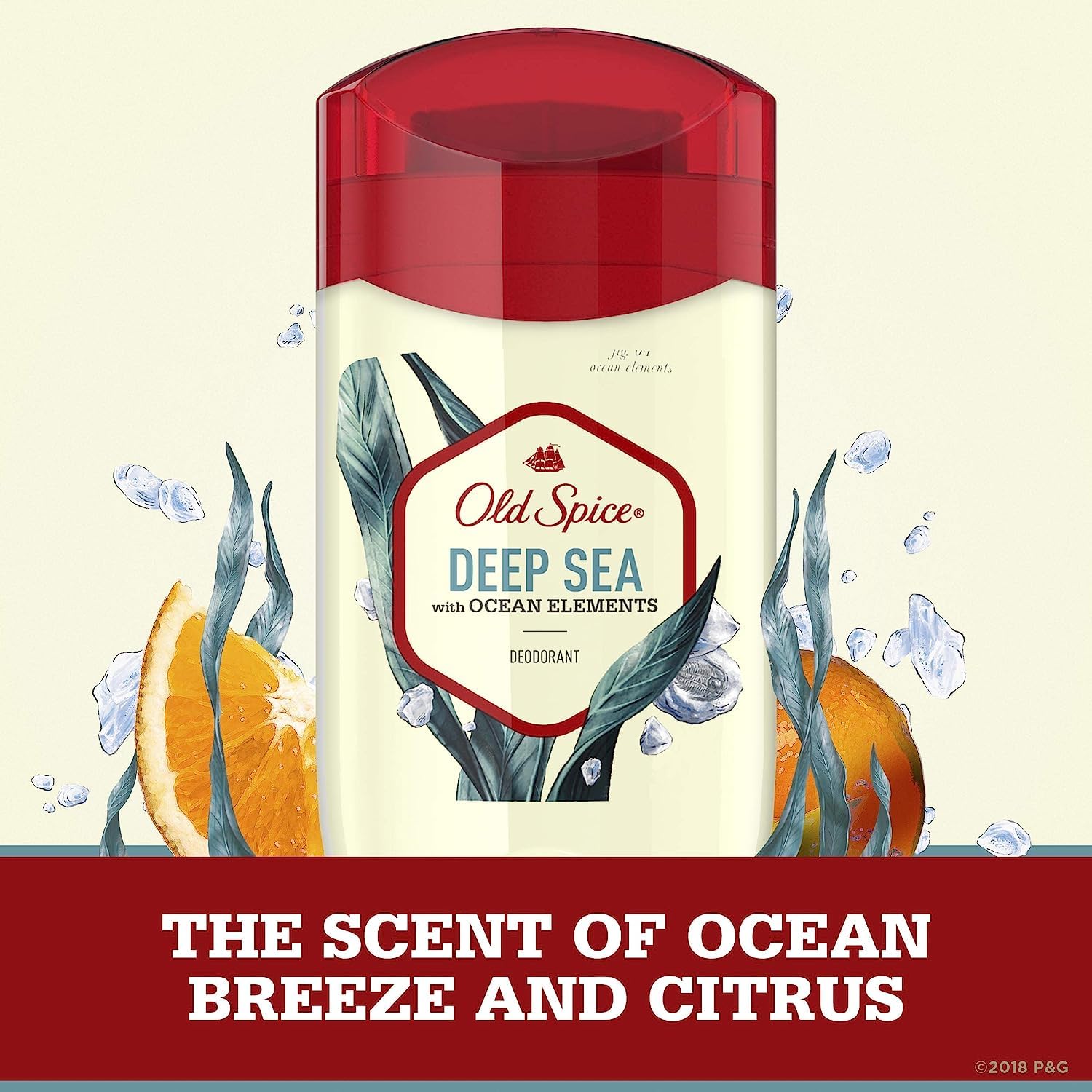 Old Spice Deep Sea packaging with ocean elements signals a refreshing grooming routine.
